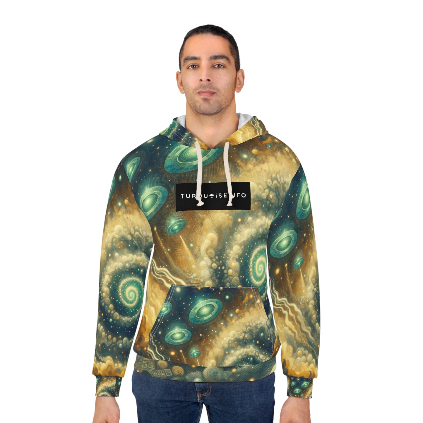 Turquoise UFO Pullover Hoodie - Interstellar Space Design
