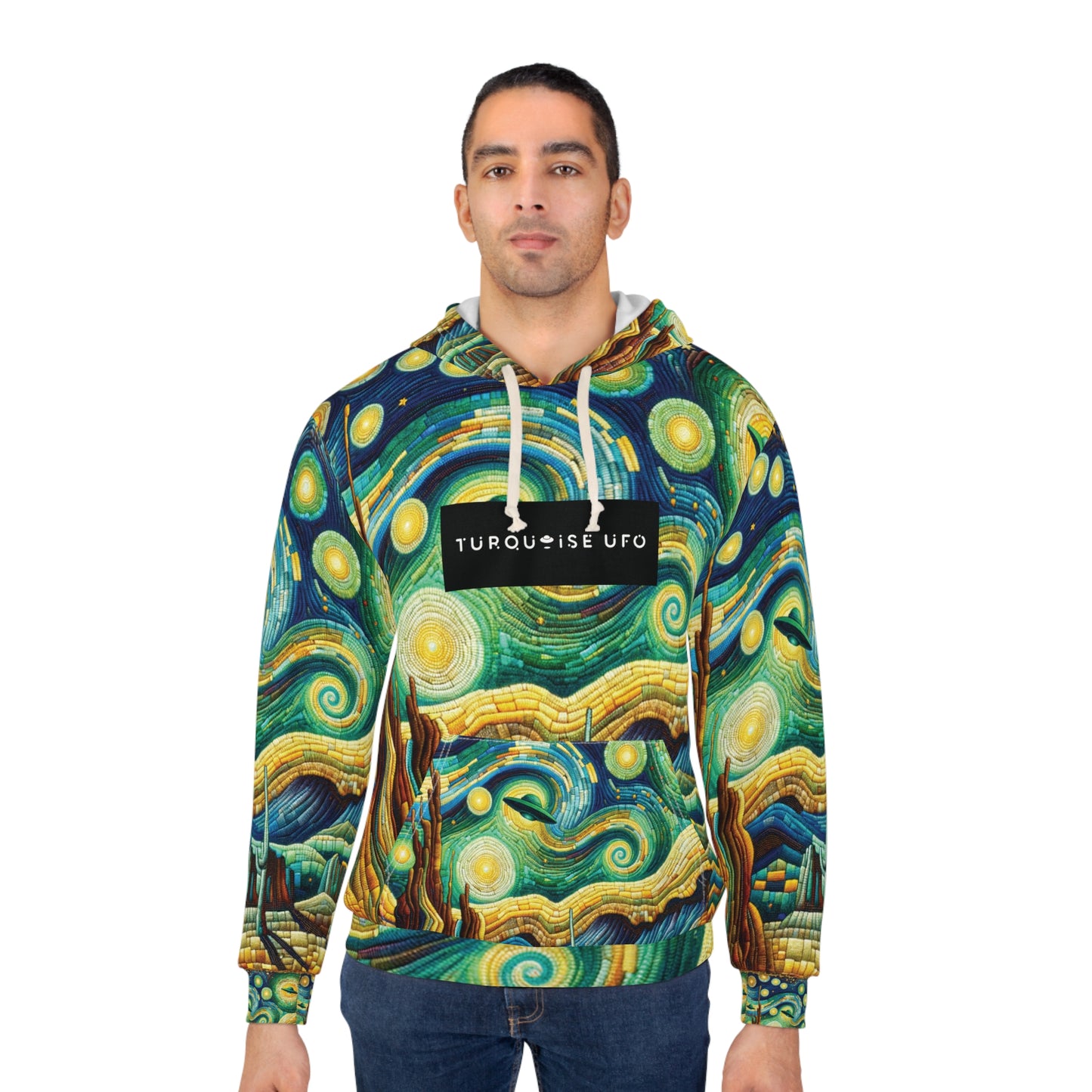 An Impressionistic Style Turquoise UFO Hoodie
