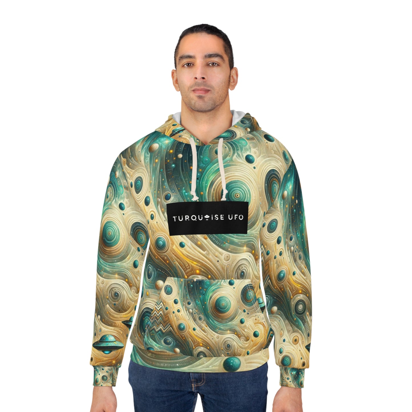 Turquoise UFO Planet Hoodie - Abstract Unisex Pullover
