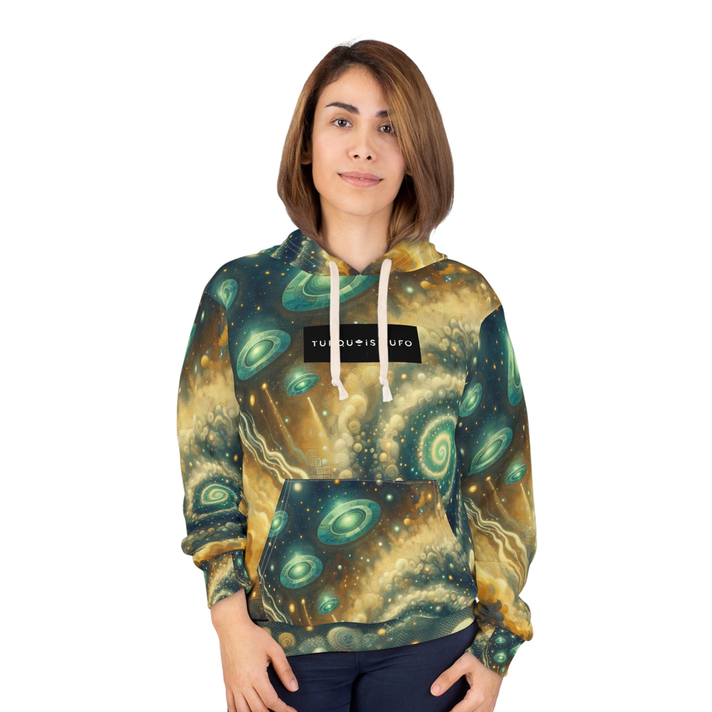 Turquoise UFO Pullover Hoodie - Interstellar Space Design