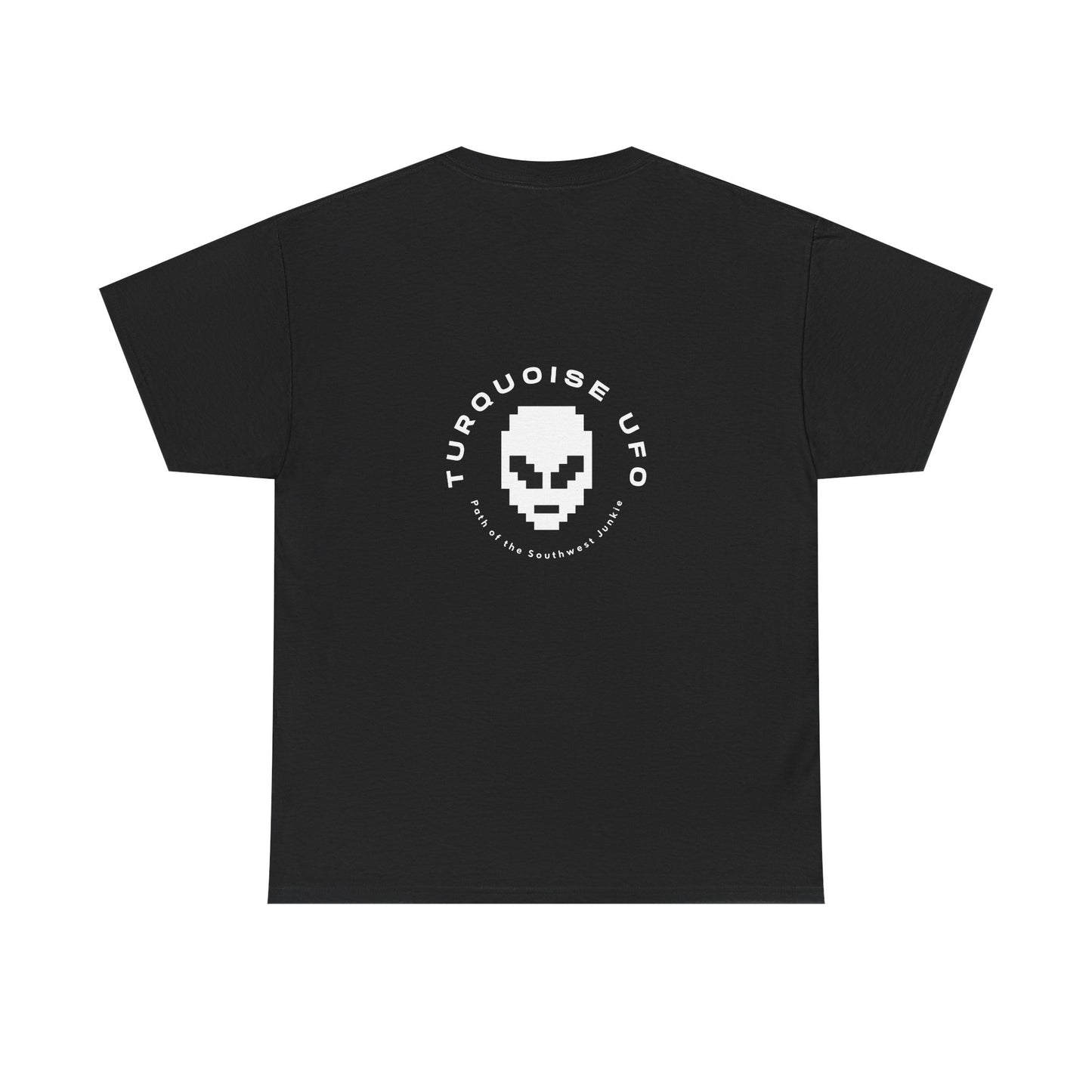 Mystery Man Unisex Heavy Cotton Tee - Turquoise UFO Design, Retro Alien Vibe