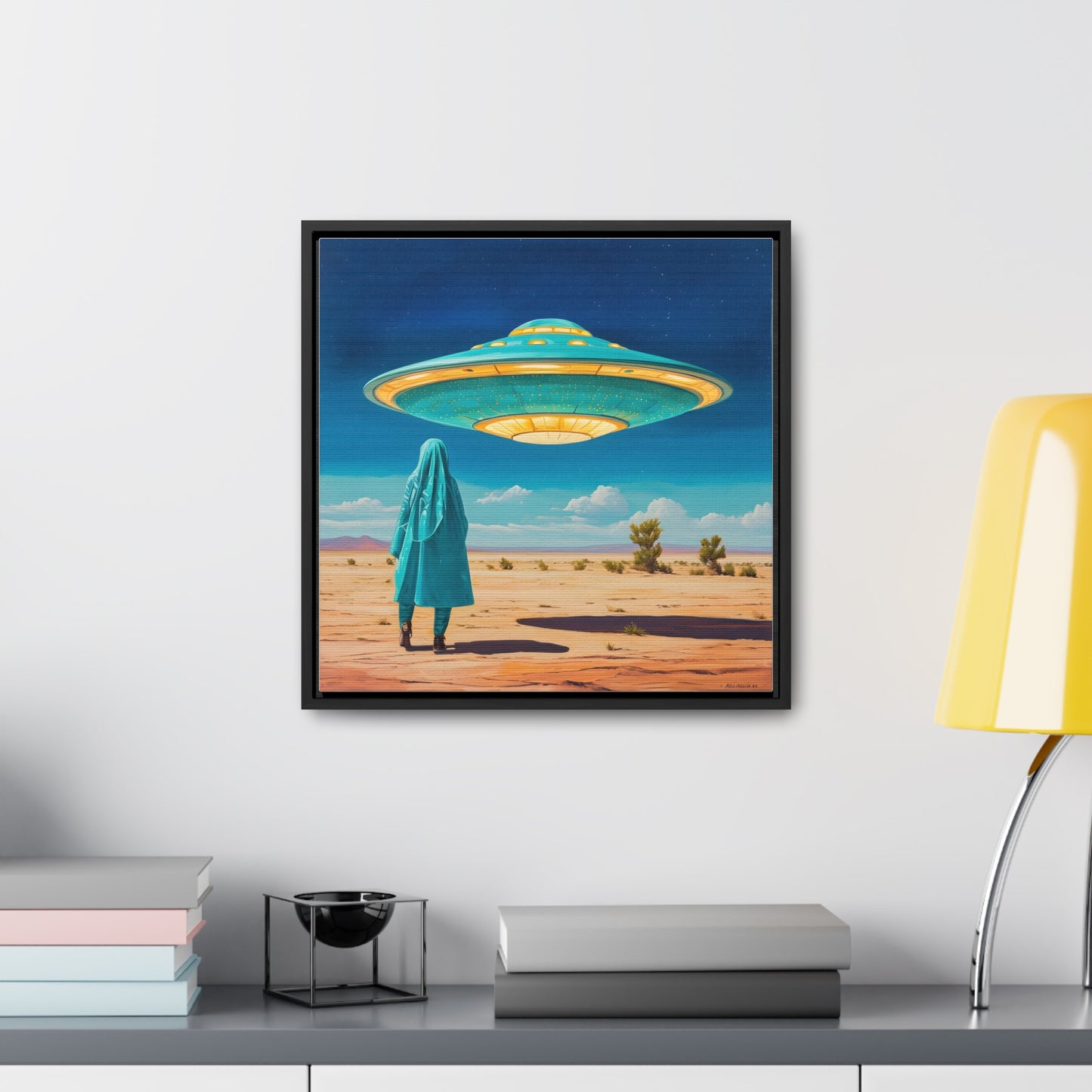 Mysterious Turquoise UFO Square Canvas Wrap