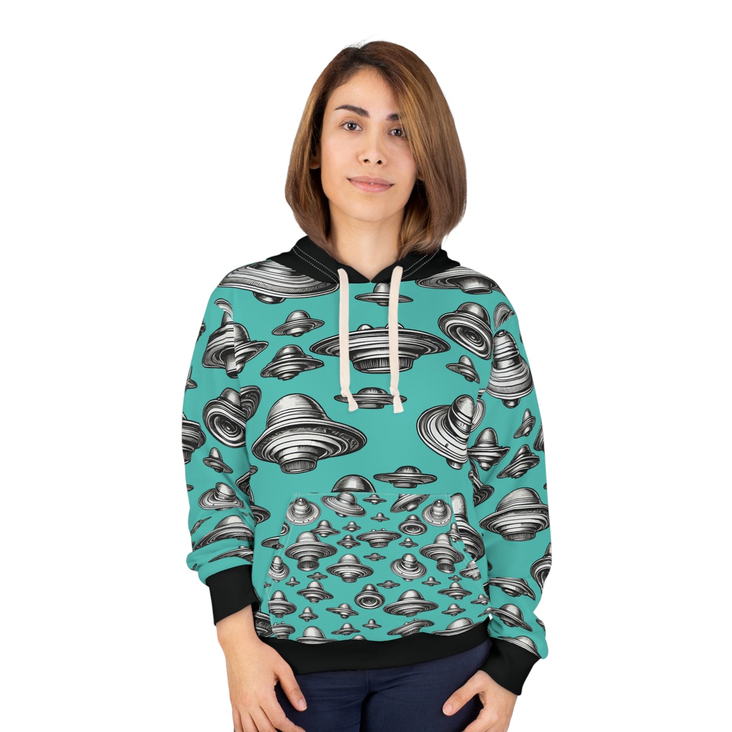 Unisex UFO Pullover Hoodie - Fun Alien Design for Science Fiction Lovers