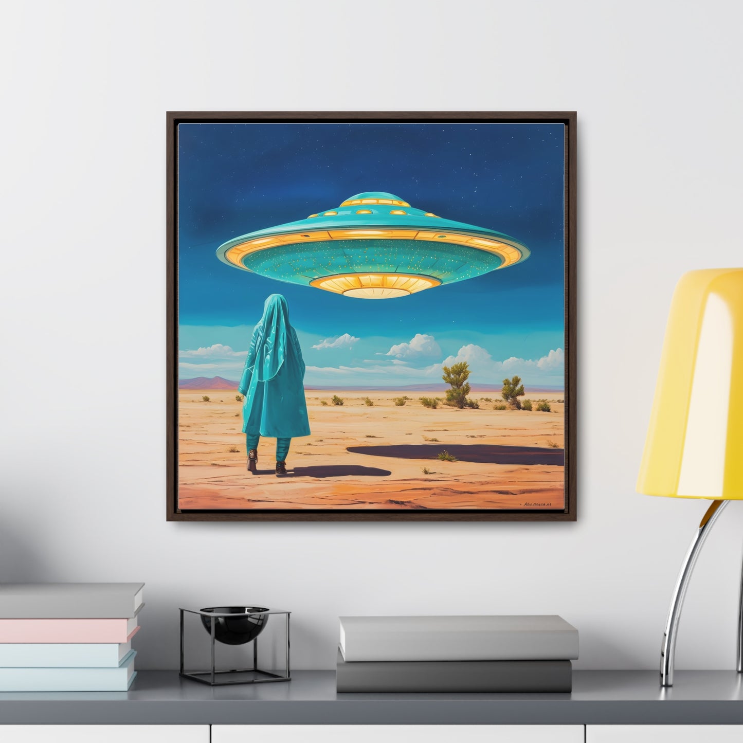 Mysterious Turquoise UFO Square Canvas Wrap