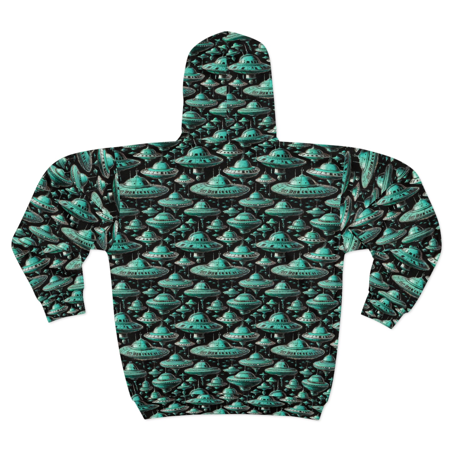 Turquoise UFO Unisex Zip Hoodie – Perfect for Sci-Fi Lovers & Casual Style