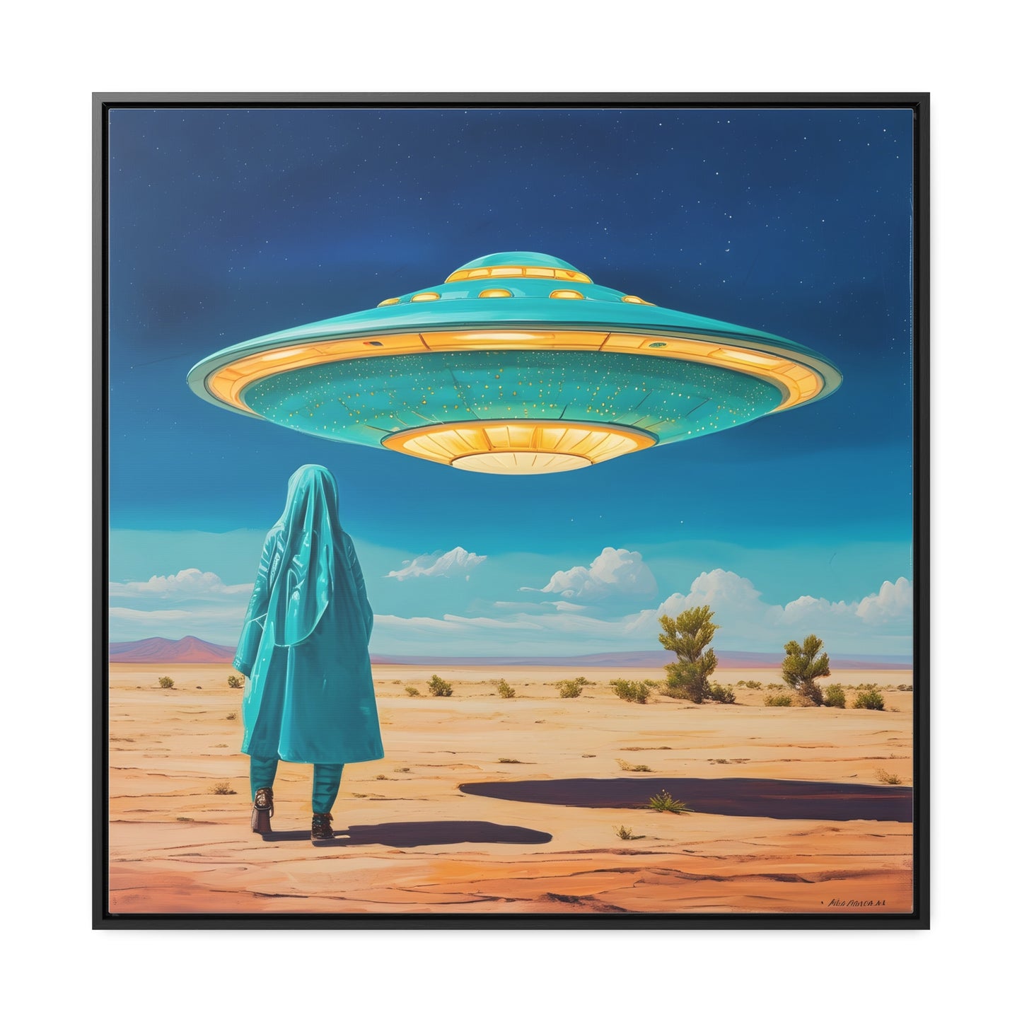 Mysterious Turquoise UFO Square Canvas Wrap