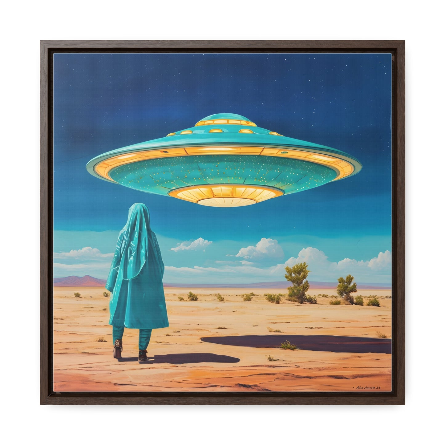 Mysterious Turquoise UFO Square Canvas Wrap