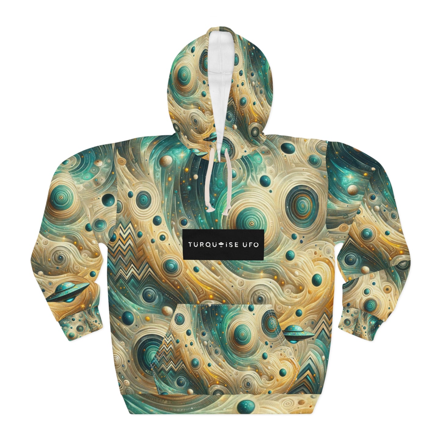 Turquoise UFO Planet Hoodie - Abstract Unisex Pullover