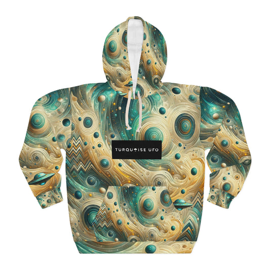 Turquoise UFO Planet Hoodie - Abstract Unisex Pullover