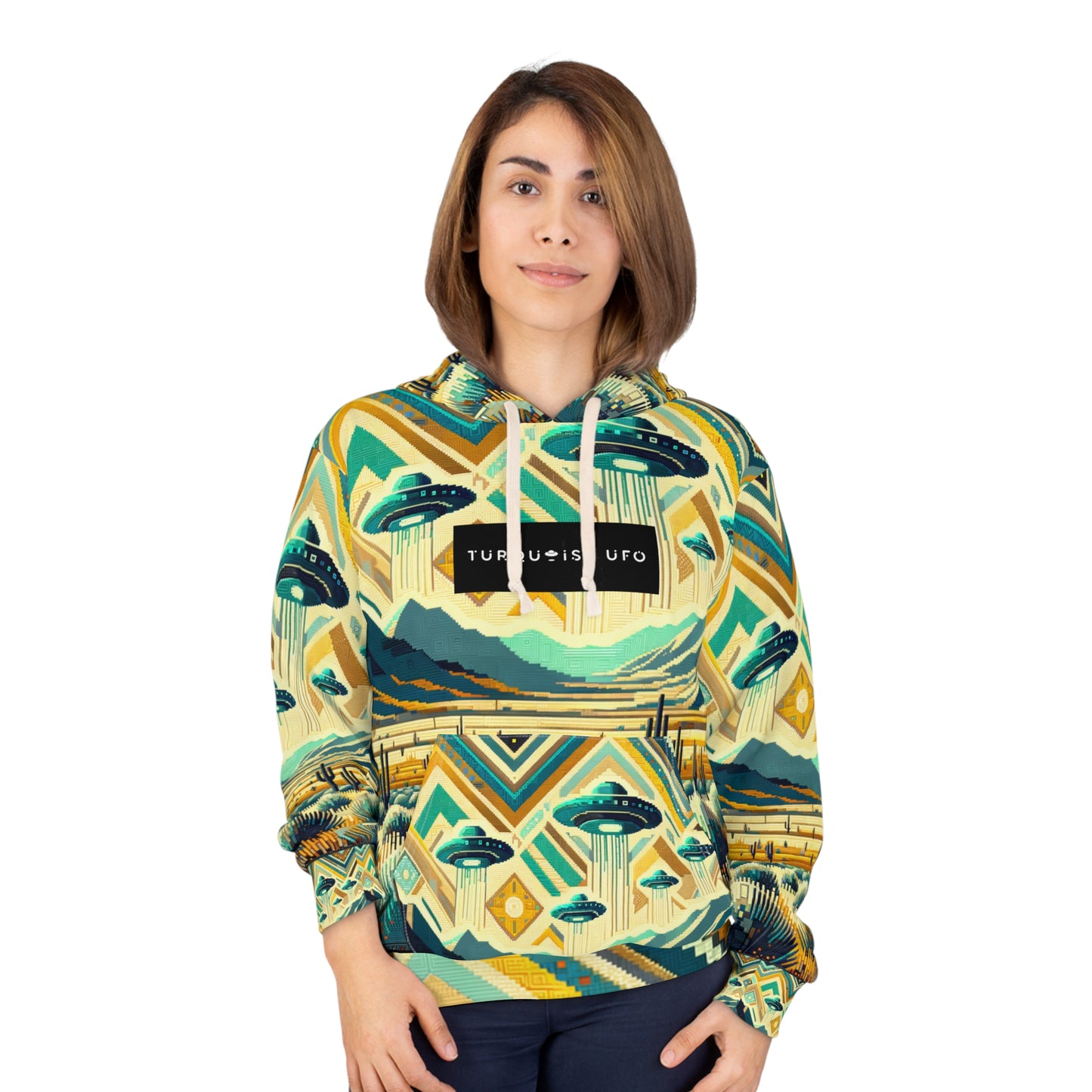 Turquoise UFO Pullover Hoodie, High Desert Theme