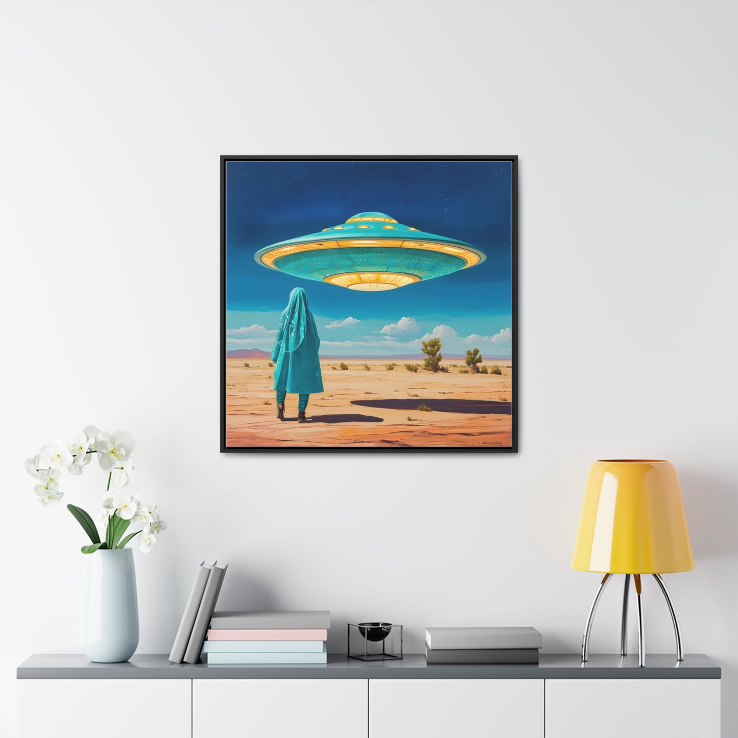 Mysterious Turquoise UFO Square Canvas Wrap