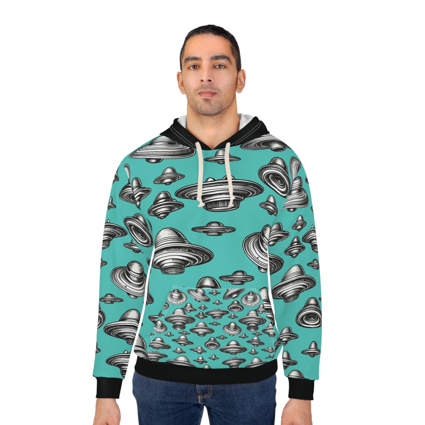 Unisex UFO Pullover Hoodie - Fun Alien Design for Science Fiction Lovers