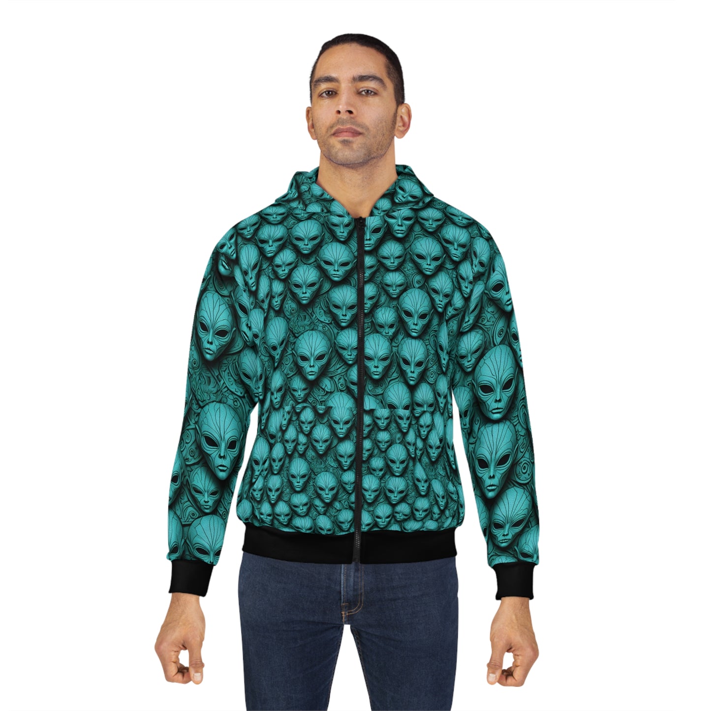 Alien Print Unisex Zip Hoodie - Unique and Stylish Outerwear for Sci-Fi Lovers