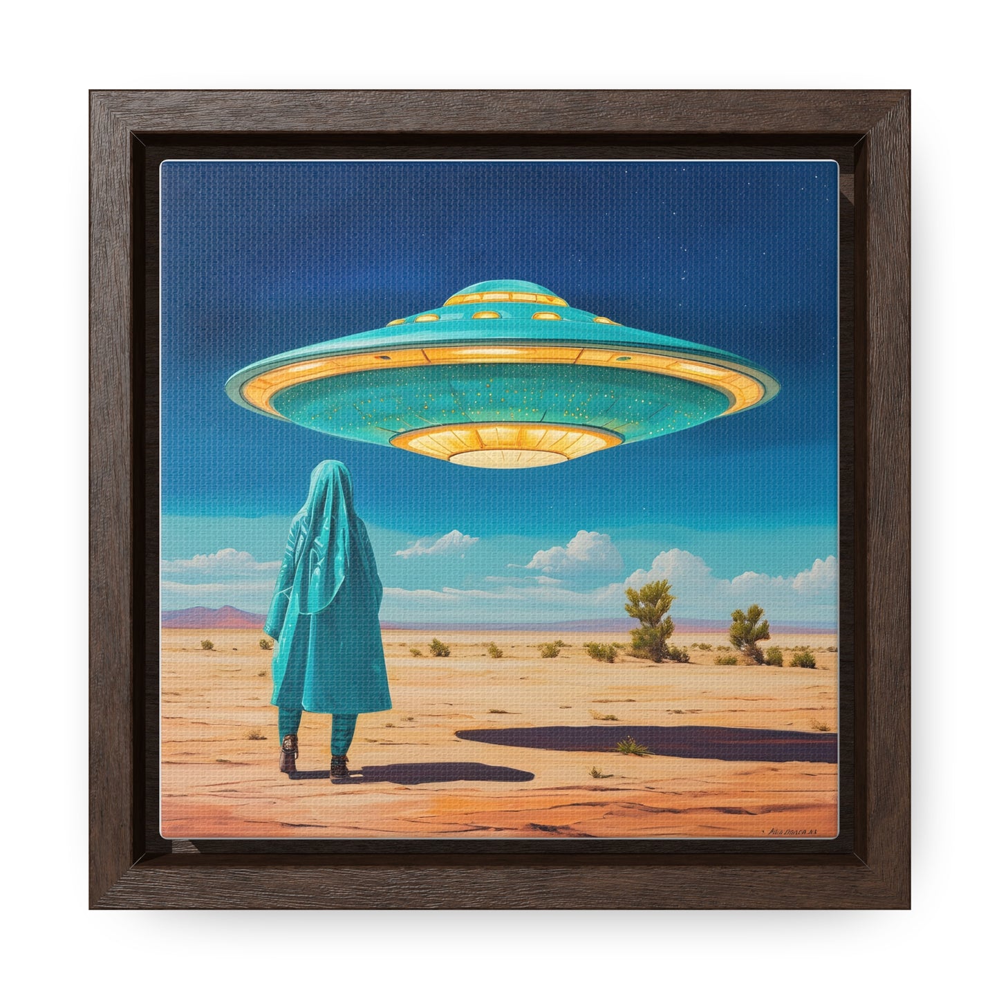 Mysterious Turquoise UFO Square Canvas Wrap