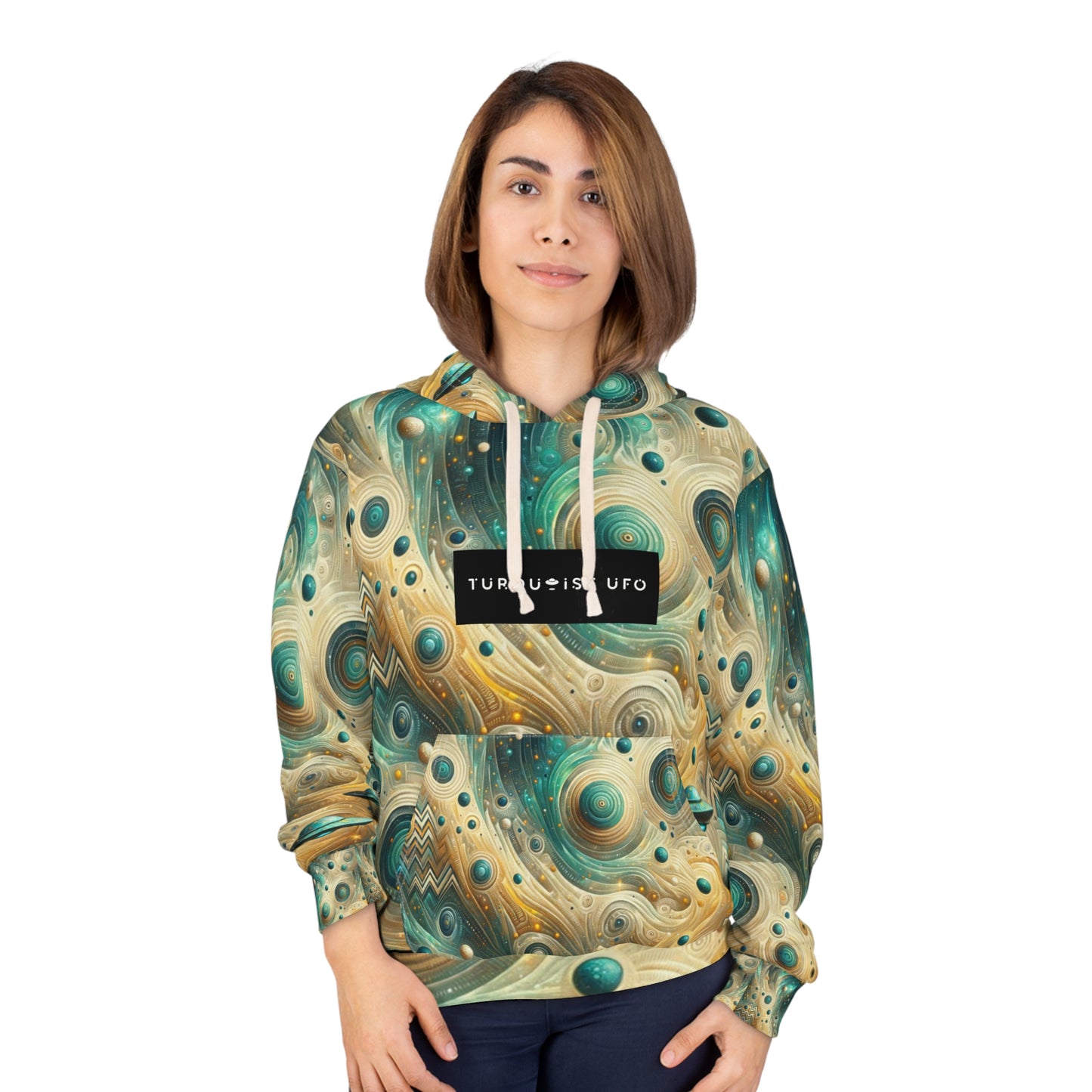 Turquoise UFO Planet Hoodie - Abstract Unisex Pullover