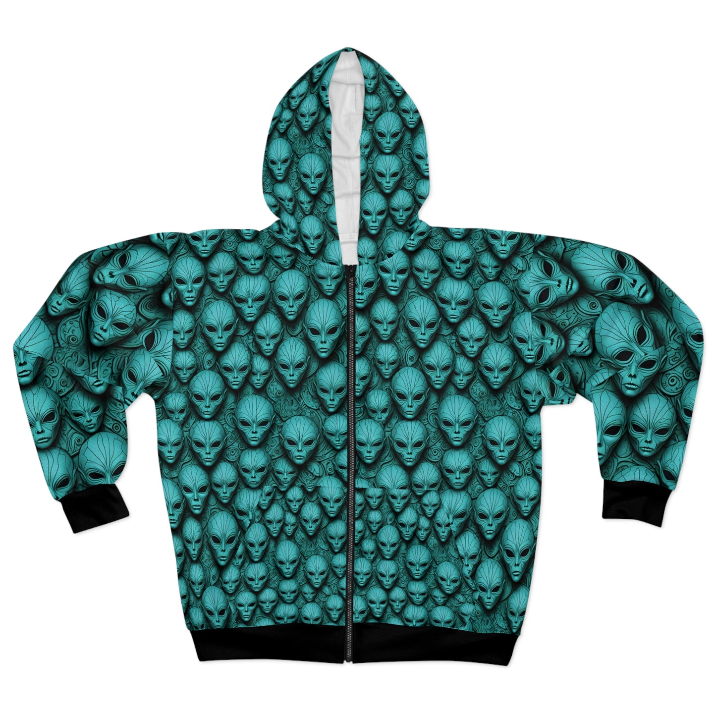 Alien Print Unisex Zip Hoodie - Unique and Stylish Outerwear for Sci-Fi Lovers