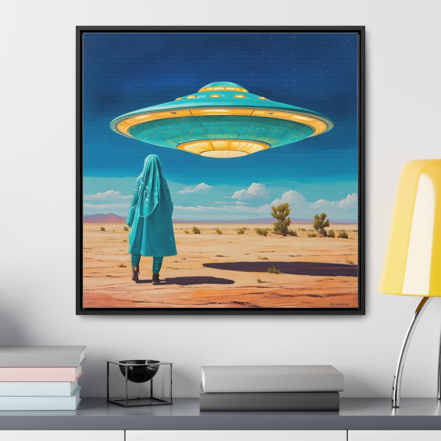 Mysterious Turquoise UFO Square Canvas Wrap