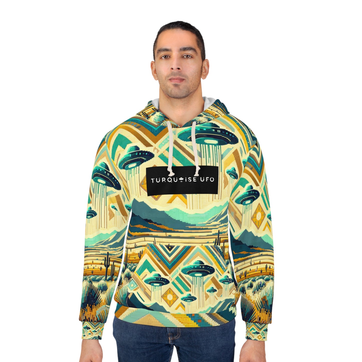 Turquoise UFO Pullover Hoodie, High Desert Theme
