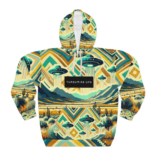 Turquoise UFO Pullover Hoodie, High Desert Theme