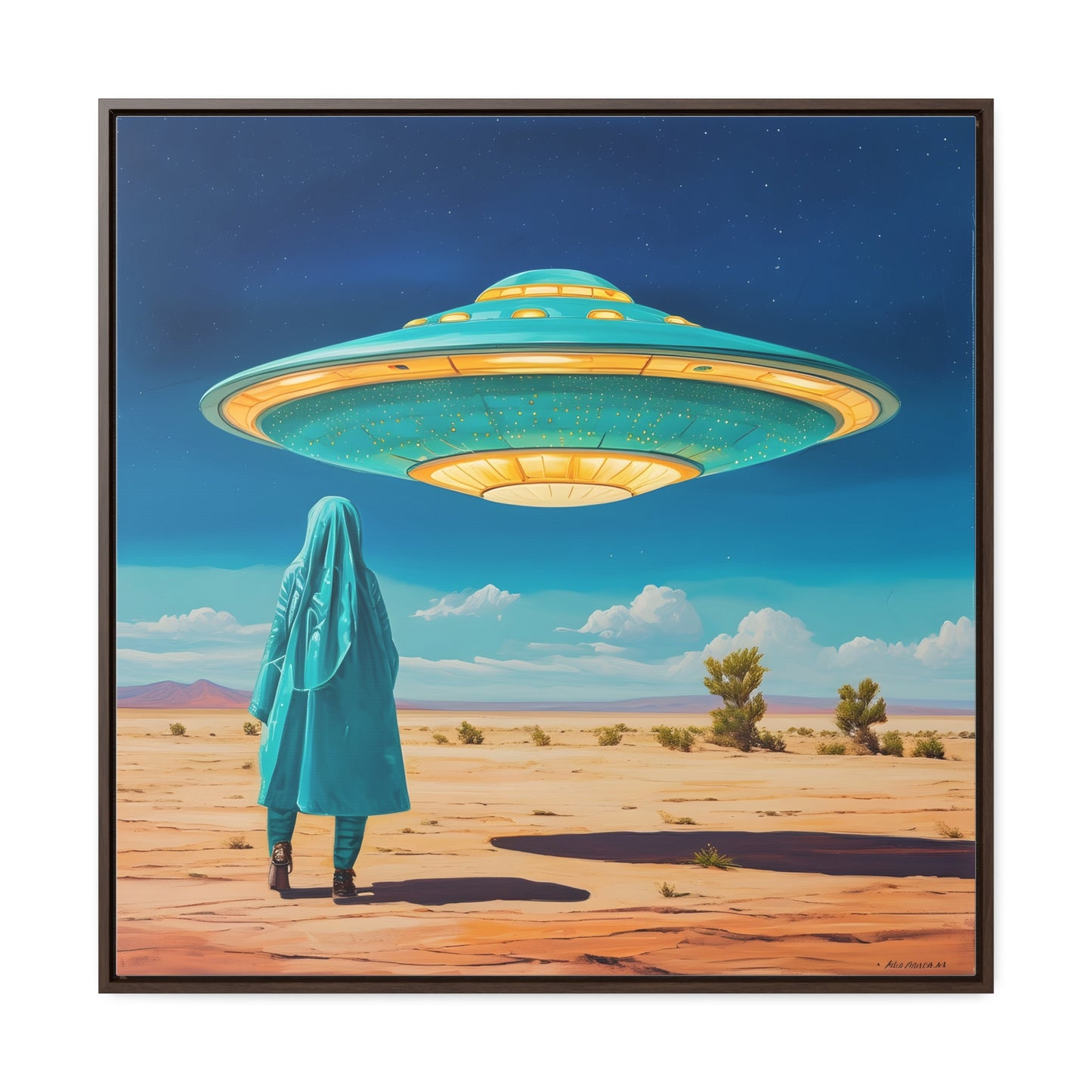 Mysterious Turquoise UFO Square Canvas Wrap