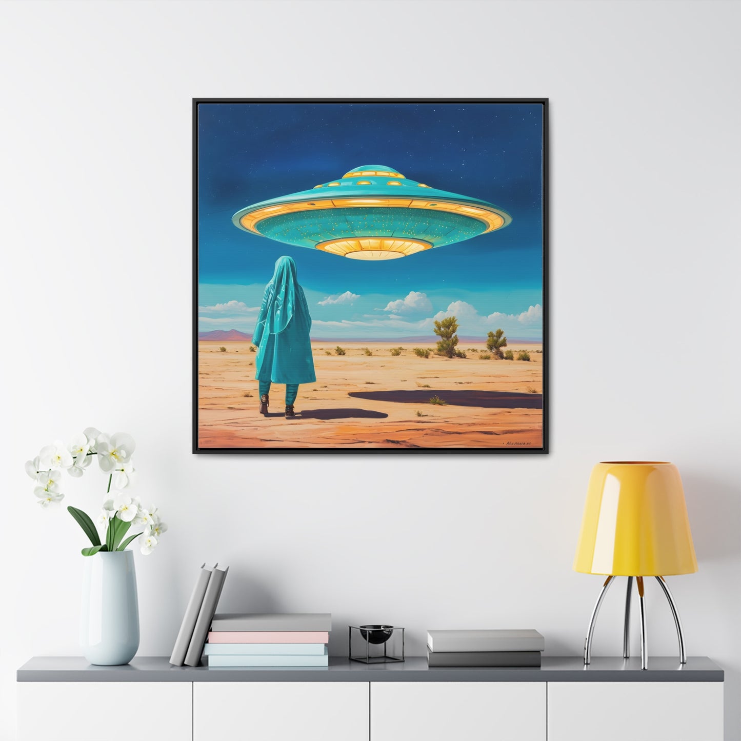 Mysterious Turquoise UFO Square Canvas Wrap