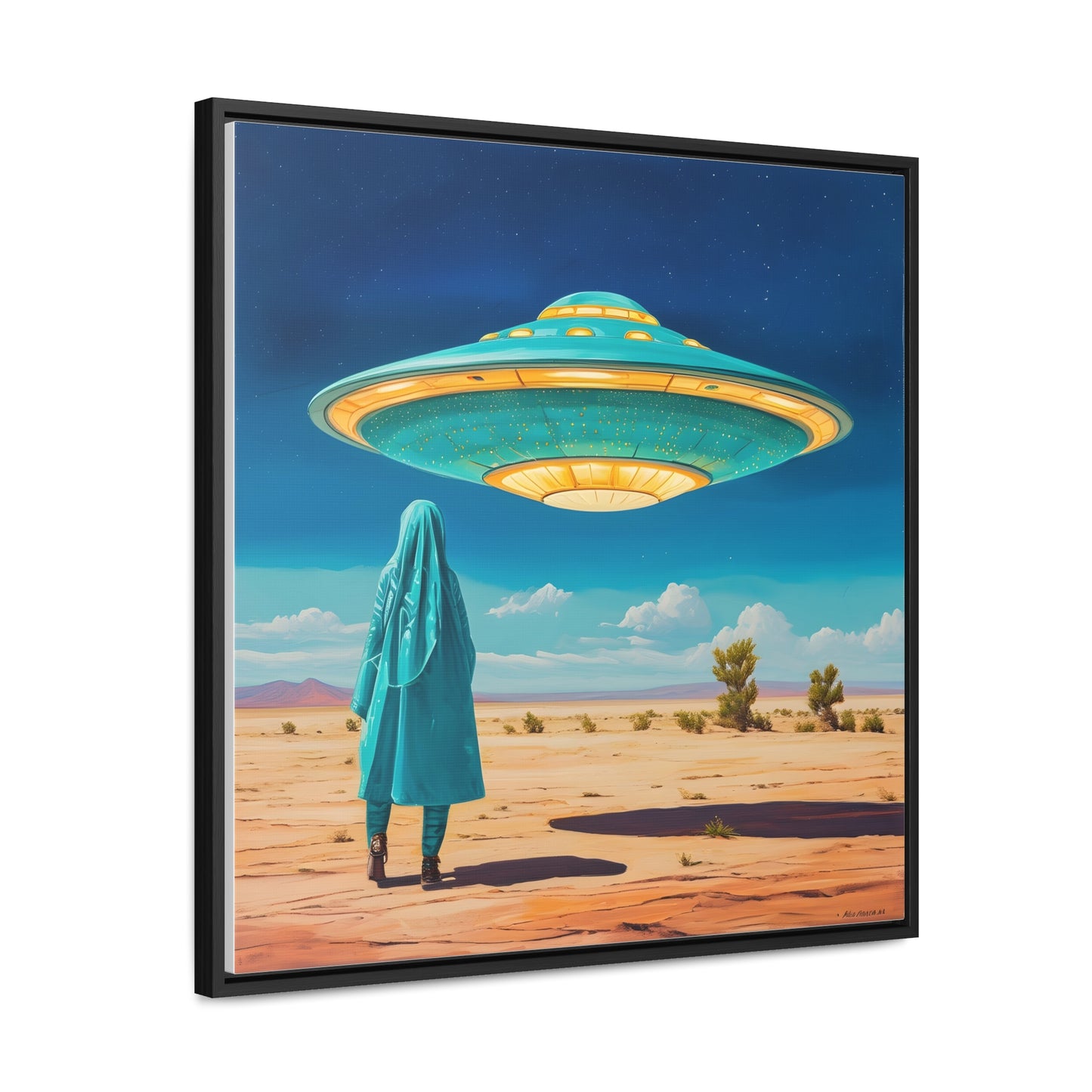 Mysterious Turquoise UFO Square Canvas Wrap