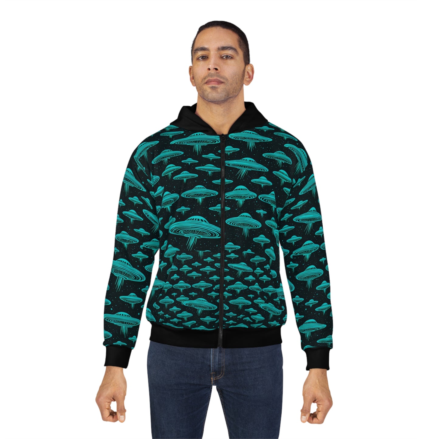 Cosmic UFO Unisex Zip Hoodie - Stylish & Fun Outerwear