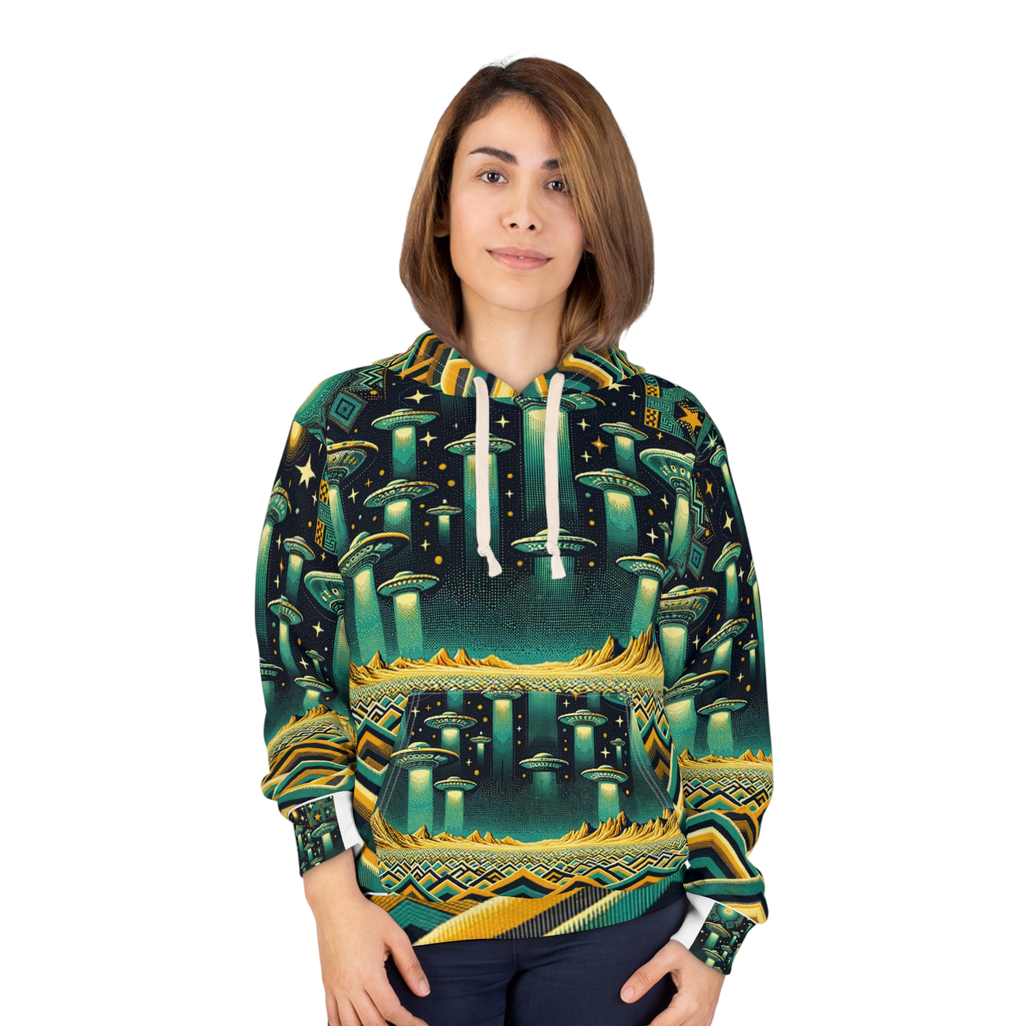Turquoise UFO Hoodie - Desert Themed Unisex Pullover - Image 3