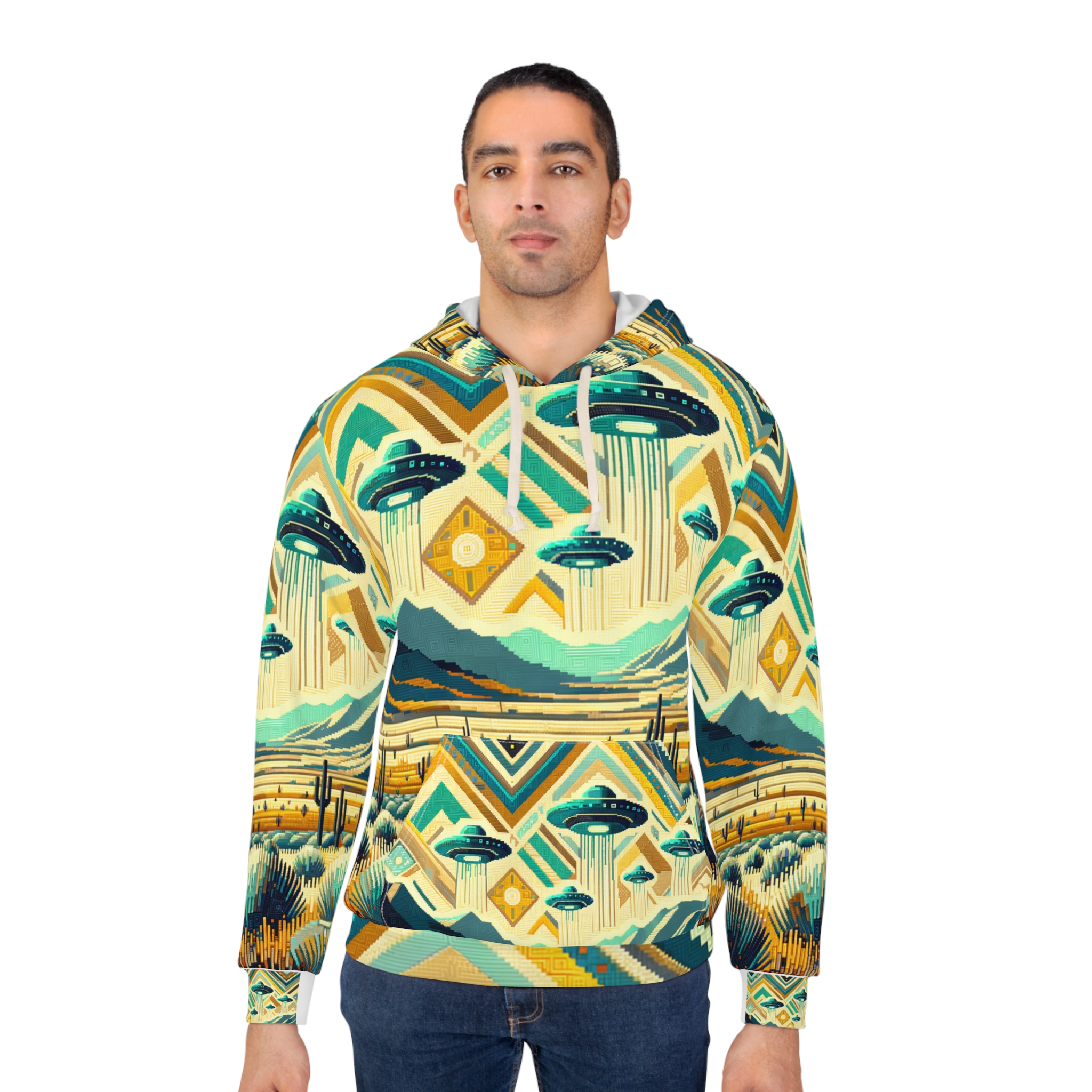 Turquoise UFO Pullover Hoodie, High Desert Theme - Image 4
