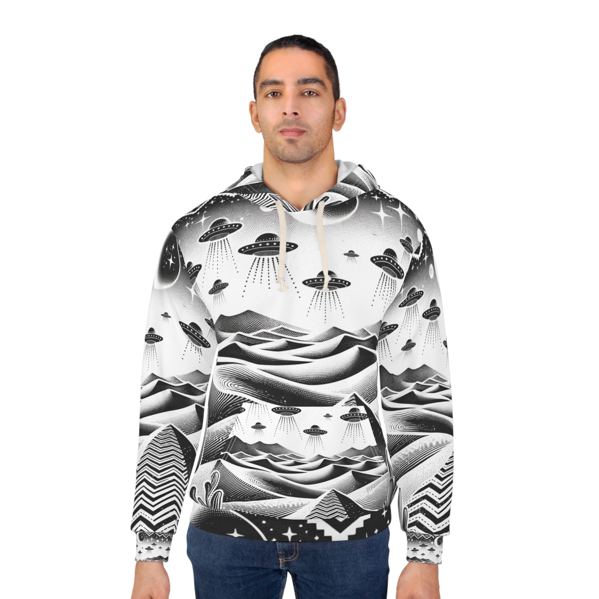 UFO Hoodie - Black and White Desert Themed - Image 4