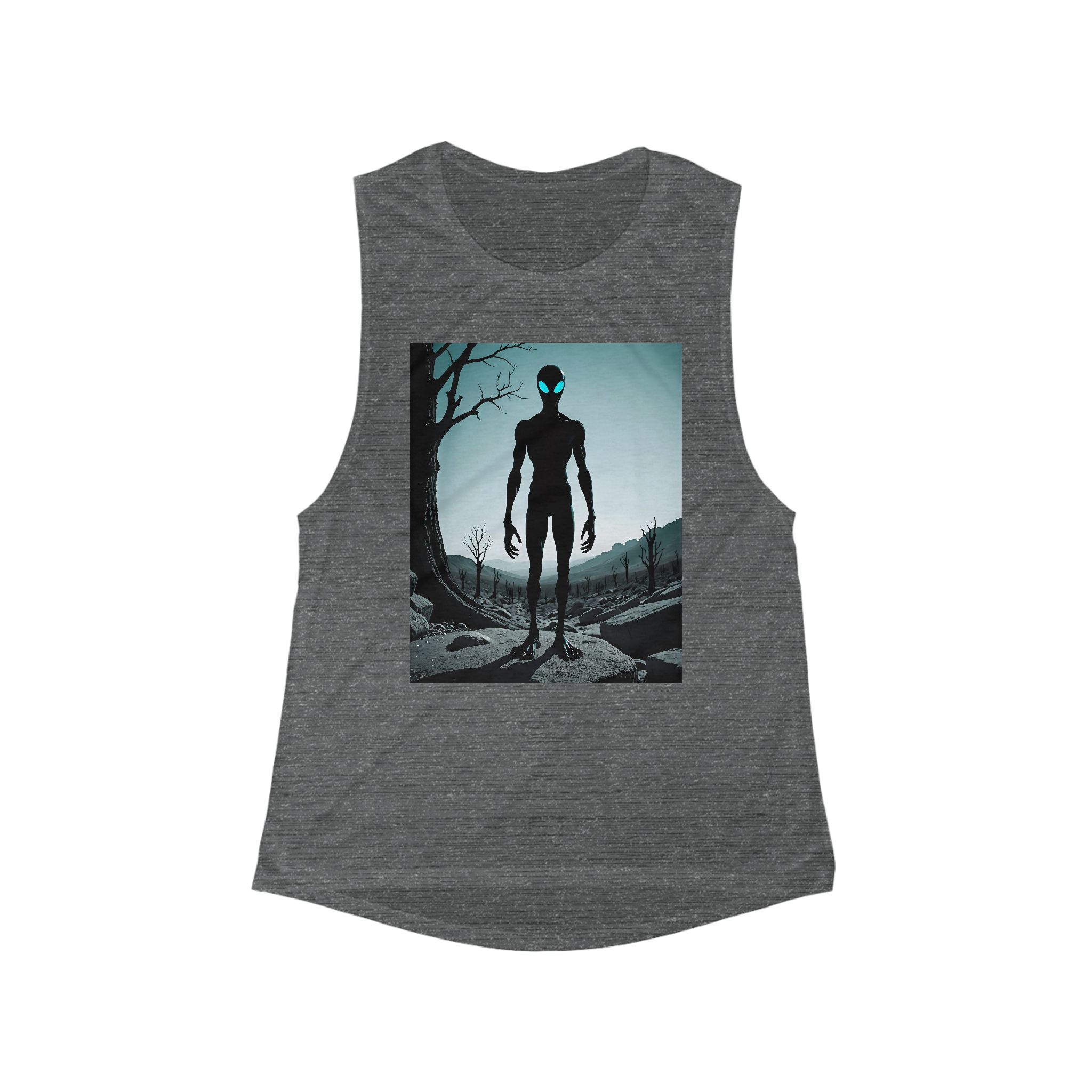 Women's Flowy Scoop Muscle Tank - Alien Graphic Tee for Casual Style - Image 3