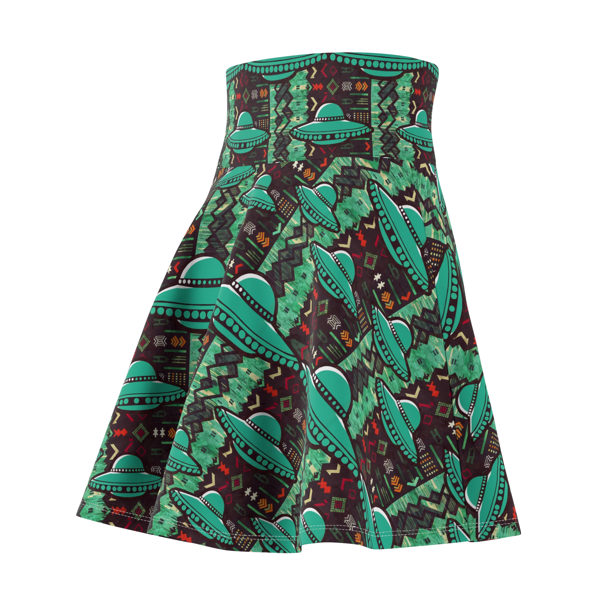 Southwestern UFO Pattern Women's Skater Skirt - Fun Retro Fashion - Image 4