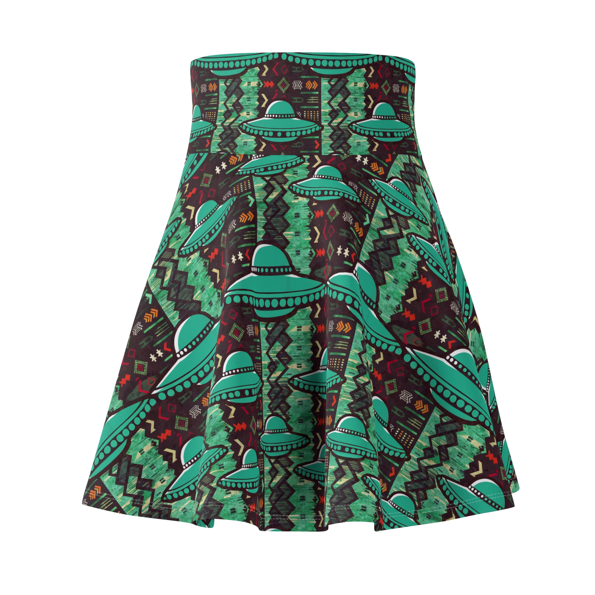 Southwestern UFO Pattern Women's Skater Skirt - Fun Retro Fashion - Image 2