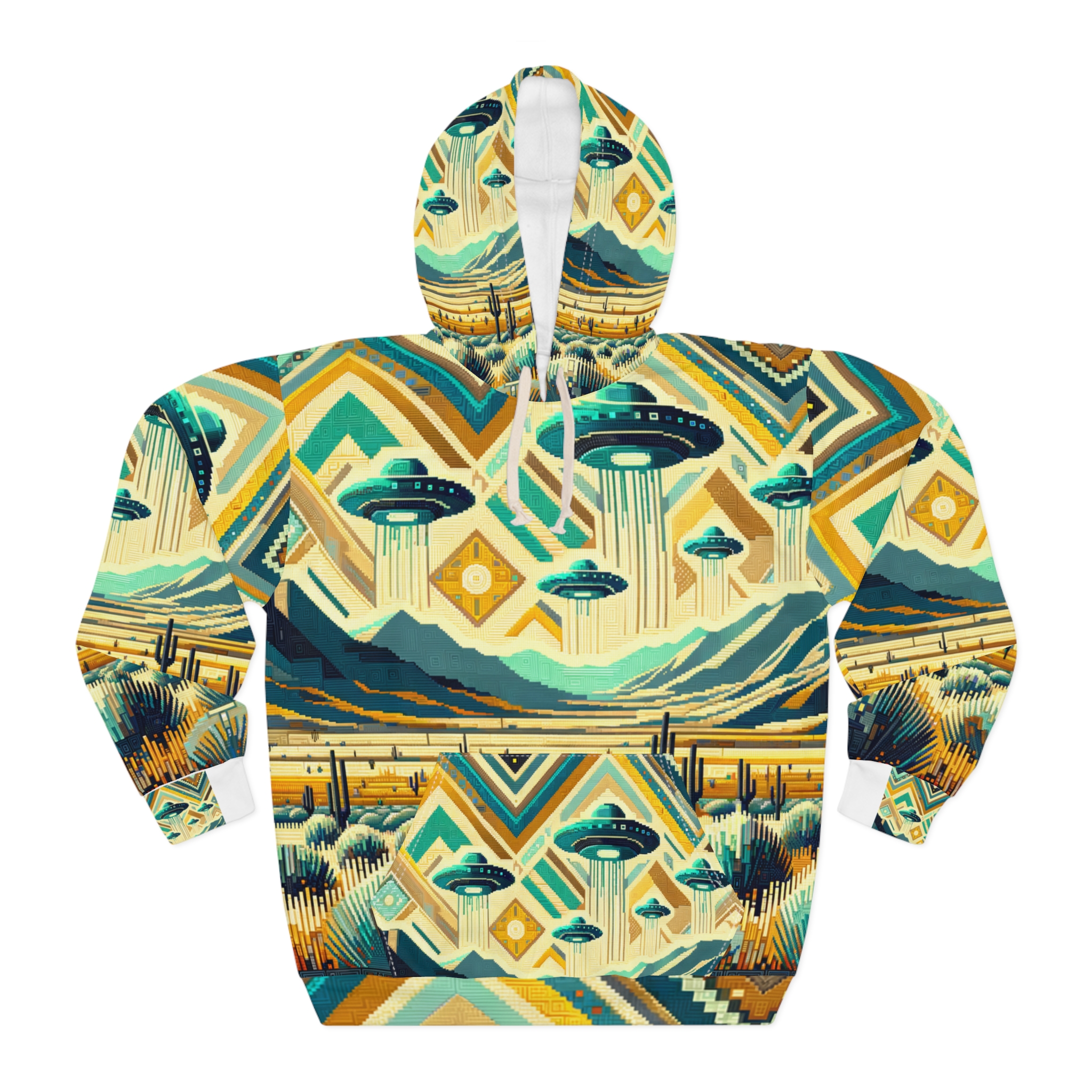 Turquoise UFO Pullover Hoodie, High Desert Theme