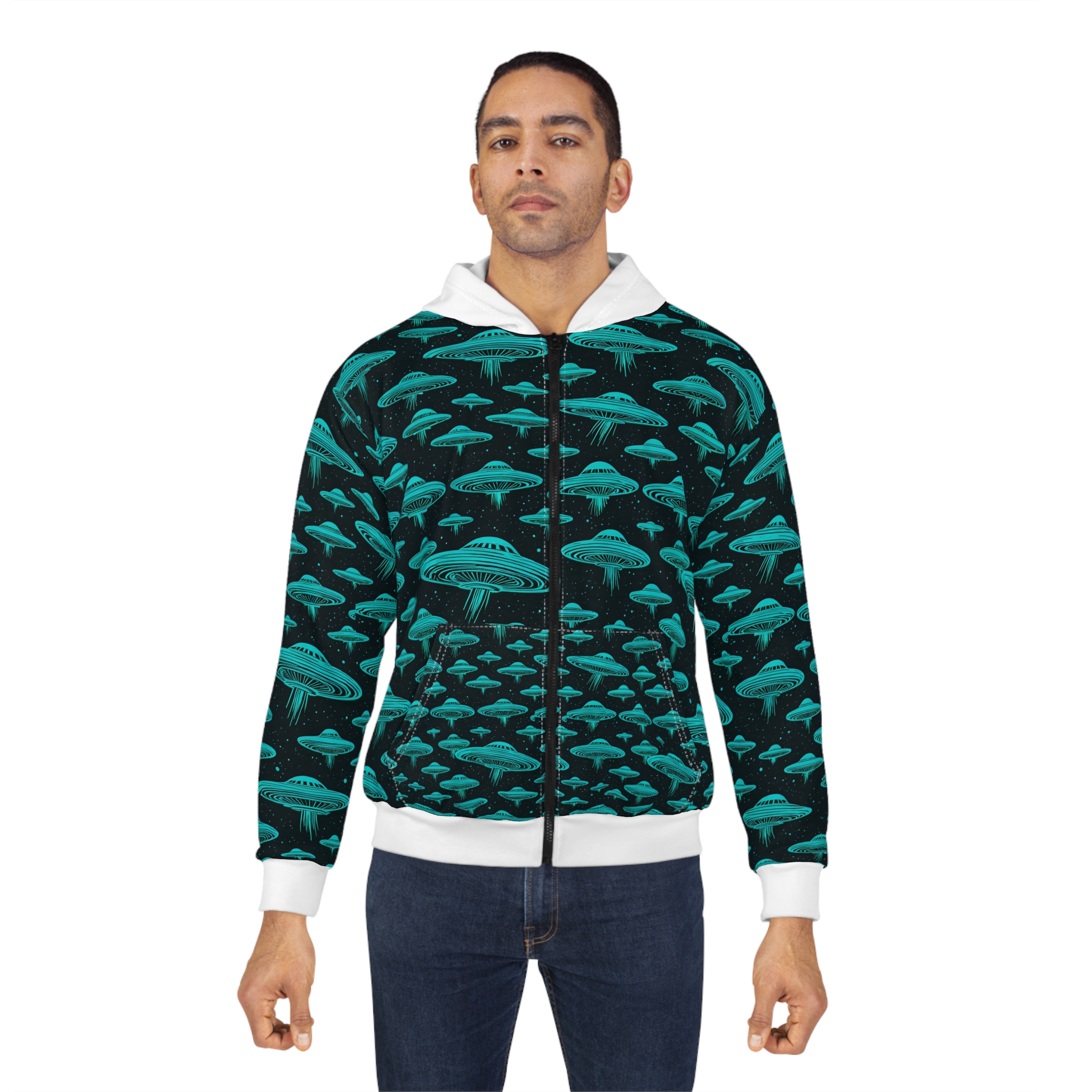 Cosmic UFO Unisex Zip Hoodie - Stylish & Fun Outerwear - Image 4