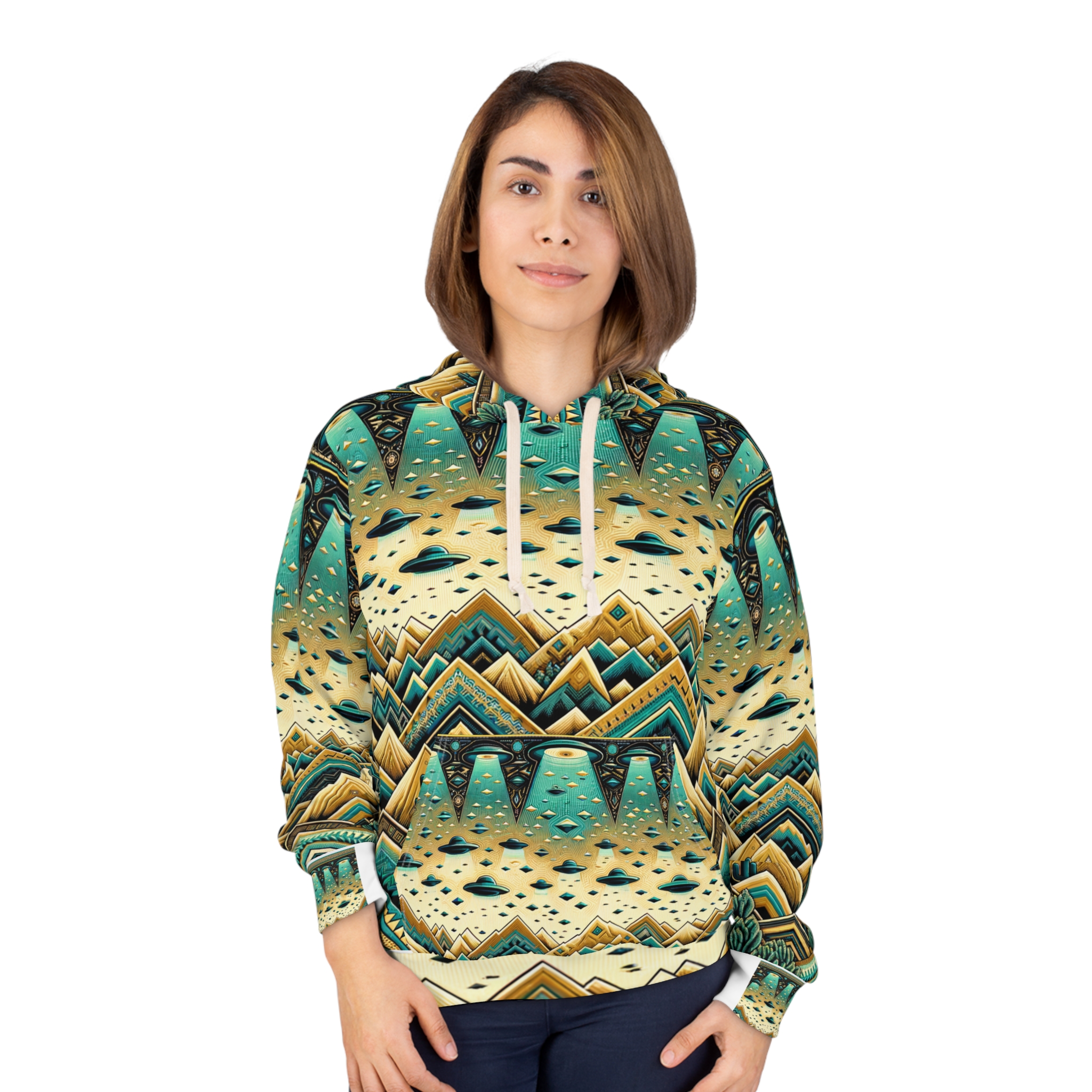 Abstract Desert Foothills Turquoise UFO Hoodie - Image 3