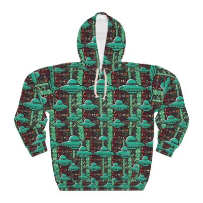 Southwestern Turquoise UFO Unisex Pullover Hoodie - Trendy Alien Print for Space Enthusiasts