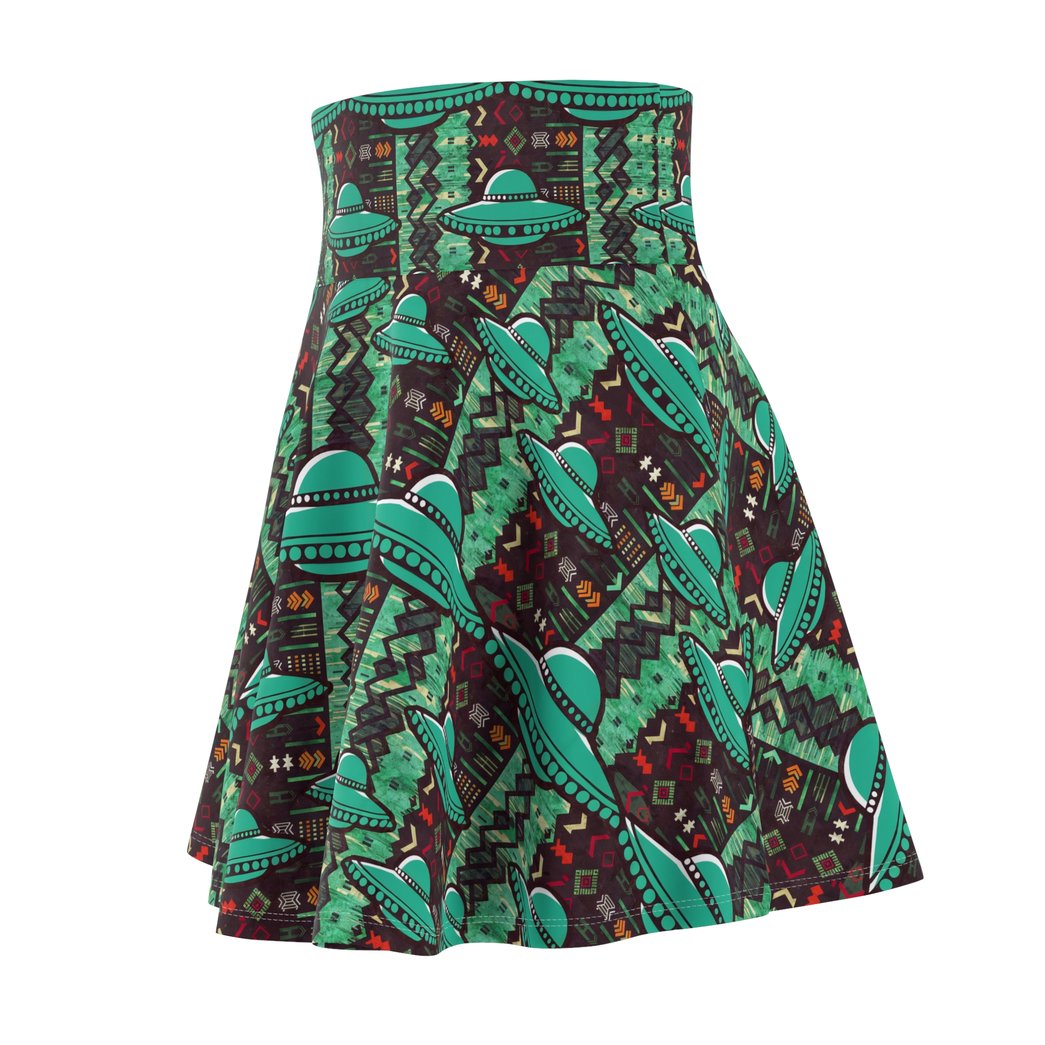 Southwestern UFO Pattern Women's Skater Skirt - Fun Retro Fashion - Image 3