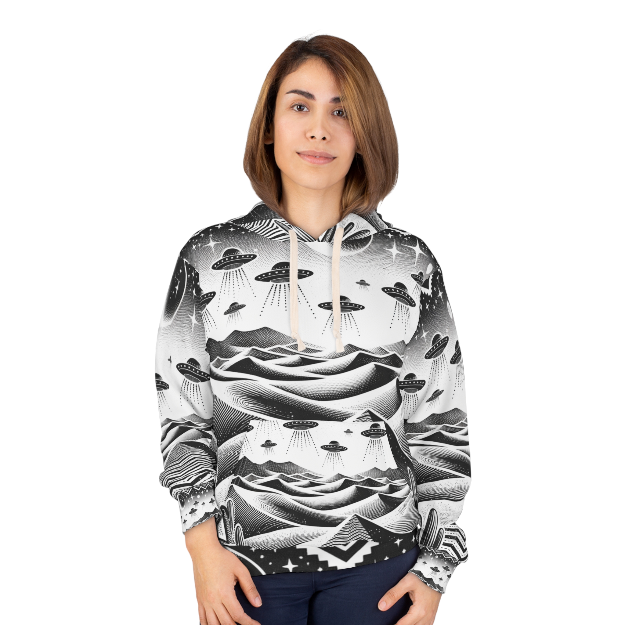UFO Hoodie - Black and White Desert Themed - Image 3