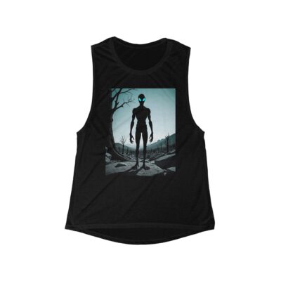 Women's Flowy Scoop Muscle Tank - Alien Graphic Tee for Casual Style