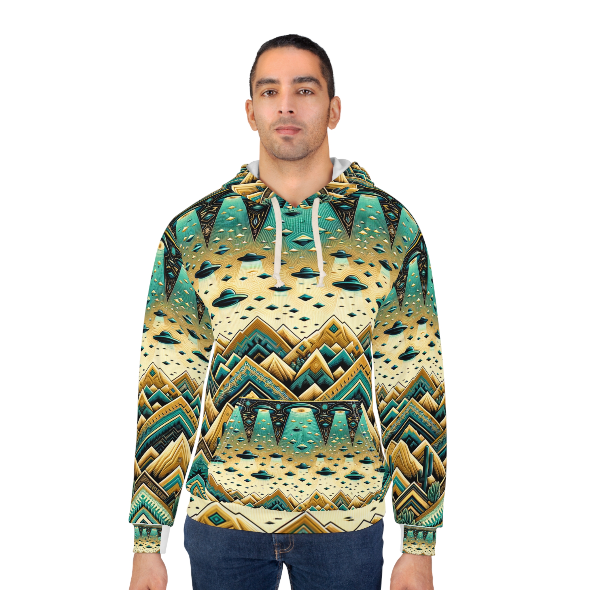 Abstract Desert Foothills Turquoise UFO Hoodie - Image 4