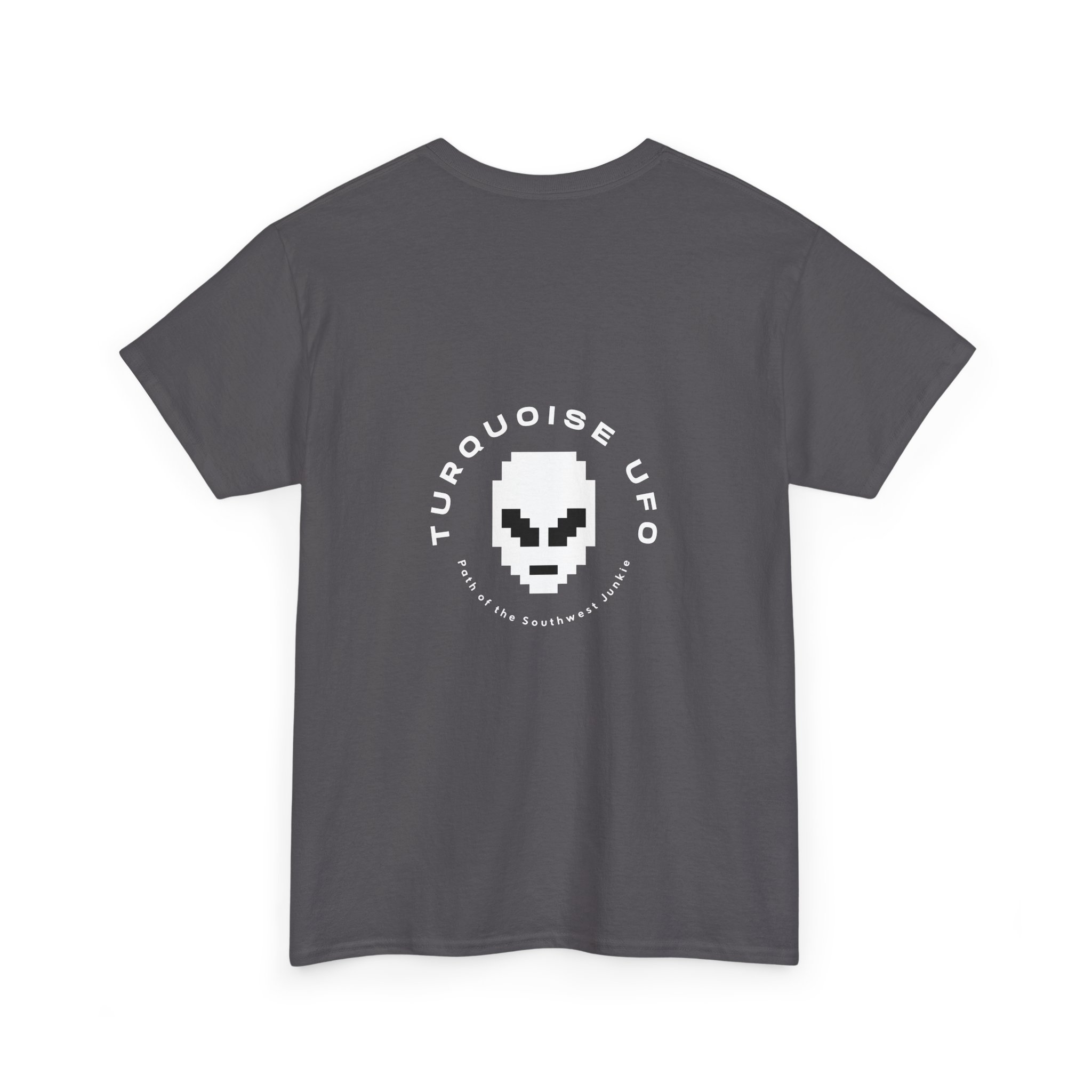 Mystery Man Unisex Heavy Cotton Tee - Turquoise UFO Design, Retro Alien Vibe - Image 8