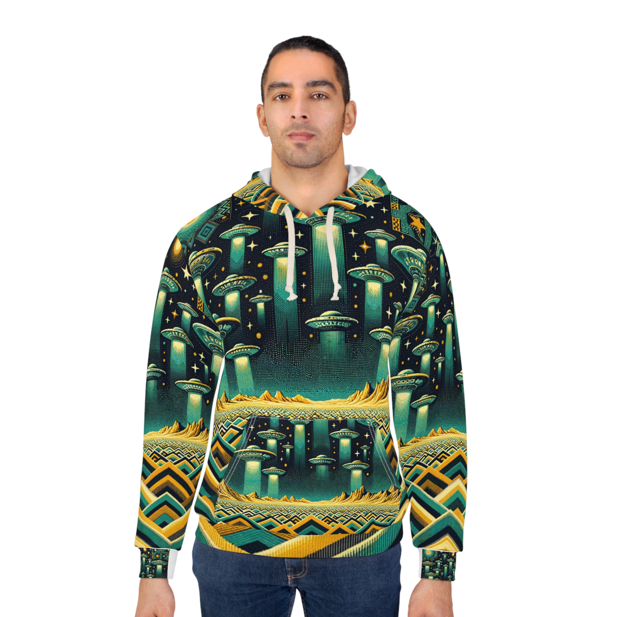 Turquoise UFO Hoodie - Desert Themed Unisex Pullover - Image 4
