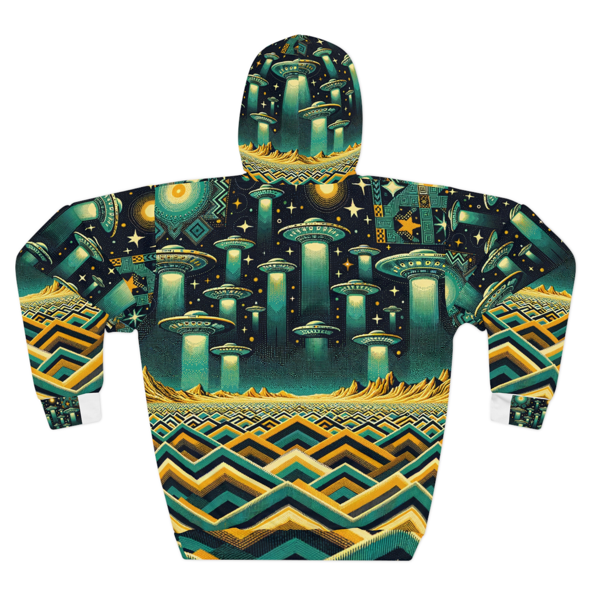 Turquoise UFO Hoodie - Desert Themed Unisex Pullover - Image 2