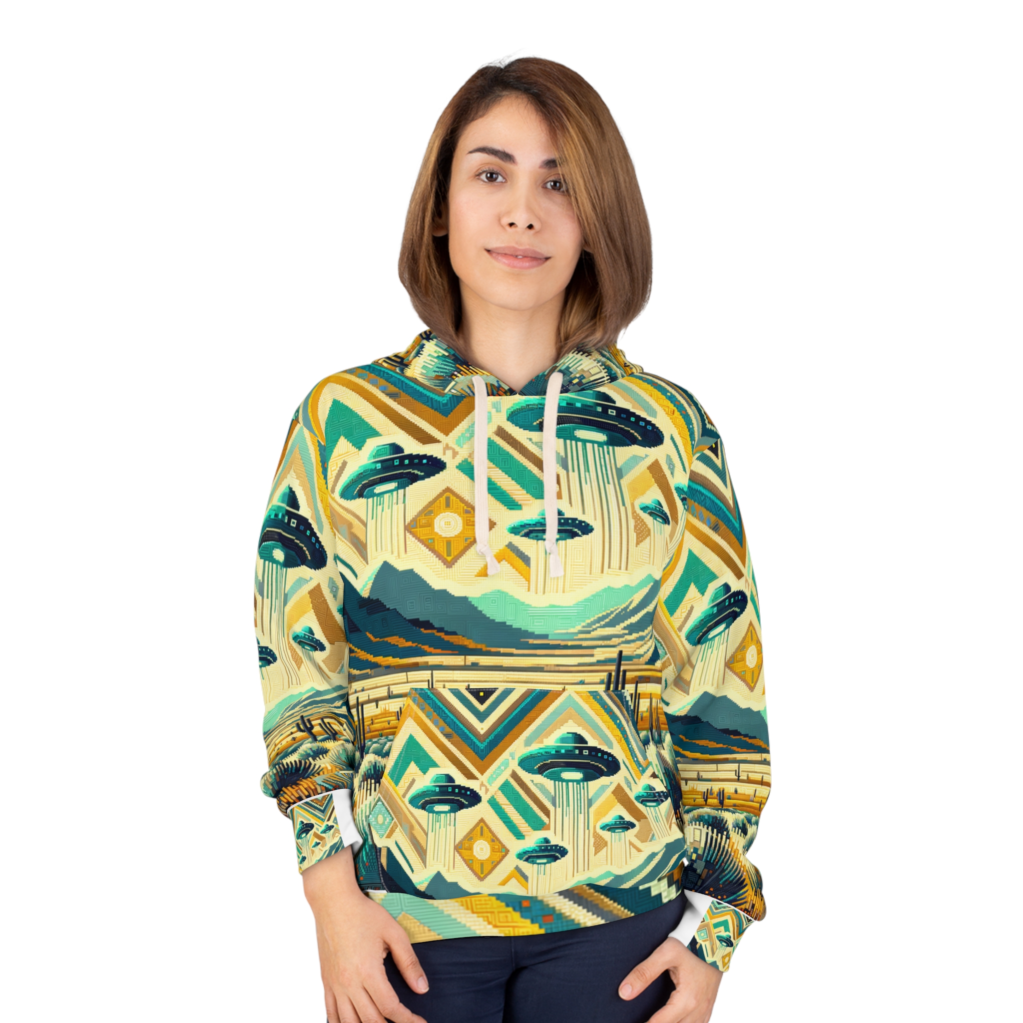 Turquoise UFO Pullover Hoodie, High Desert Theme - Image 3