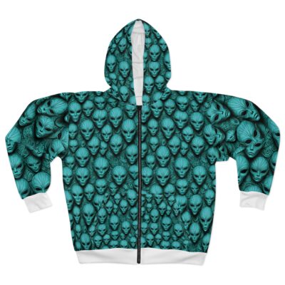 Alien Print Unisex Zip Hoodie - Unique and Stylish Outerwear for Sci-Fi Lovers