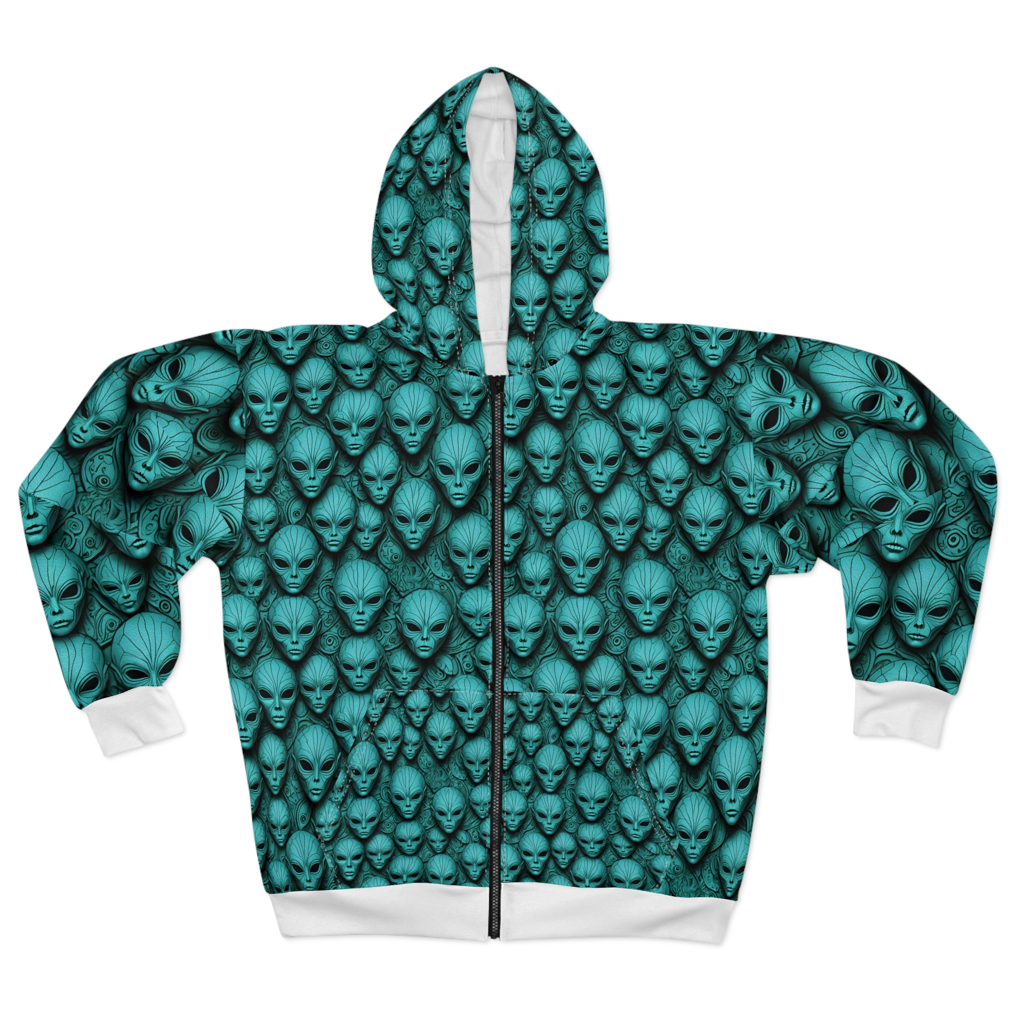 Alien Print Unisex Zip Hoodie - Unique and Stylish Outerwear for Sci-Fi Lovers