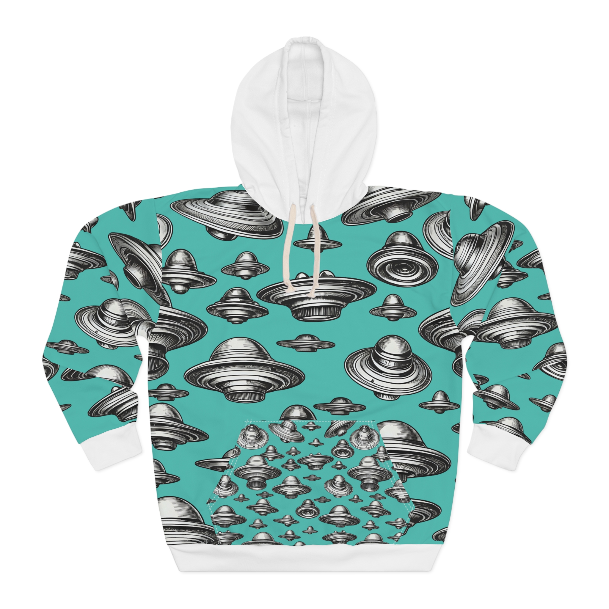 Unisex UFO Pullover Hoodie - Fun Alien Design for Science Fiction Lovers