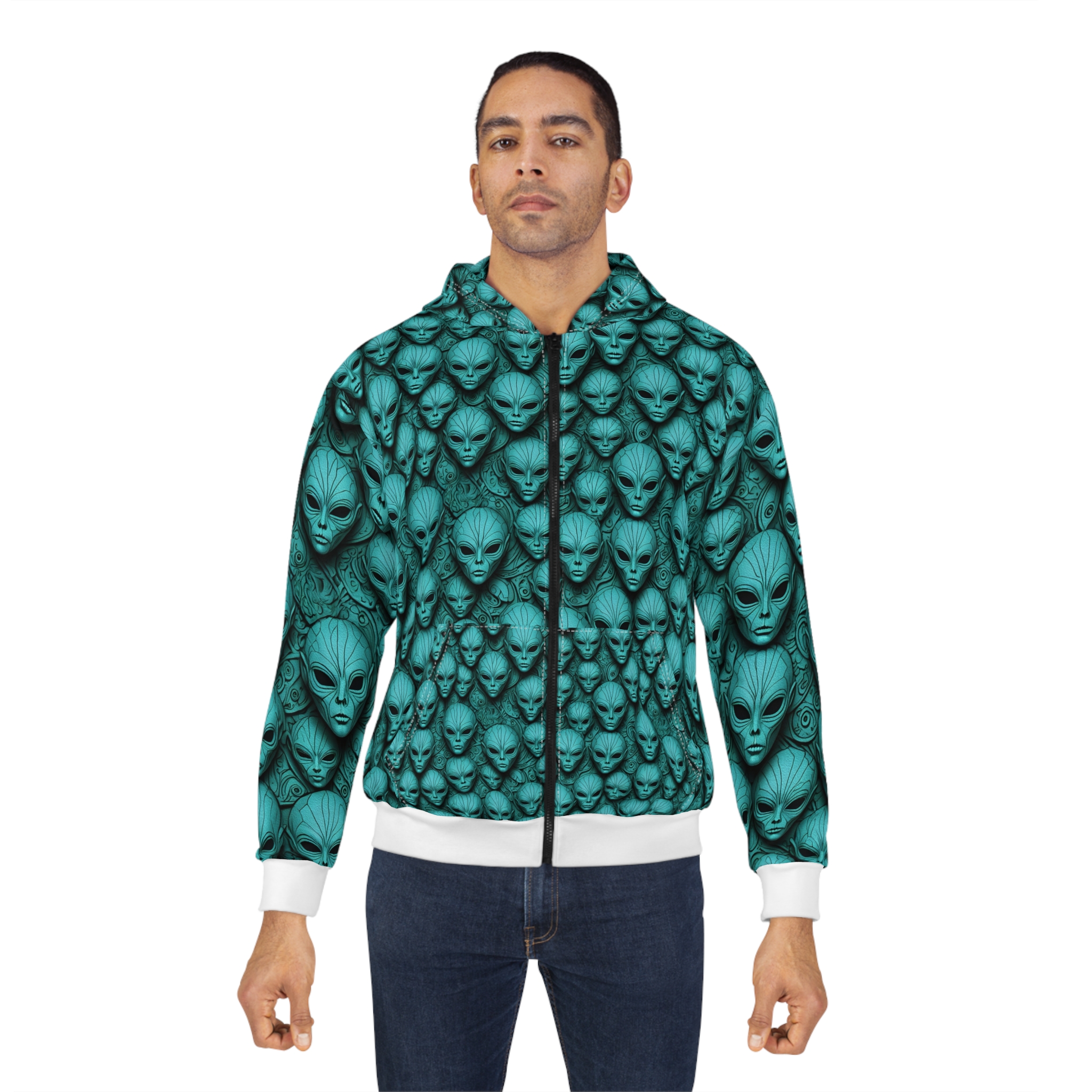 Alien Print Unisex Zip Hoodie - Unique and Stylish Outerwear for Sci-Fi Lovers - Image 4