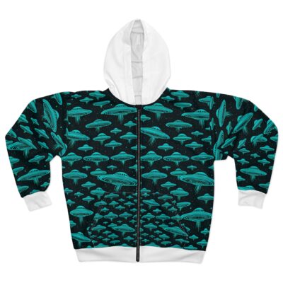 Cosmic UFO Unisex Zip Hoodie - Stylish & Fun Outerwear